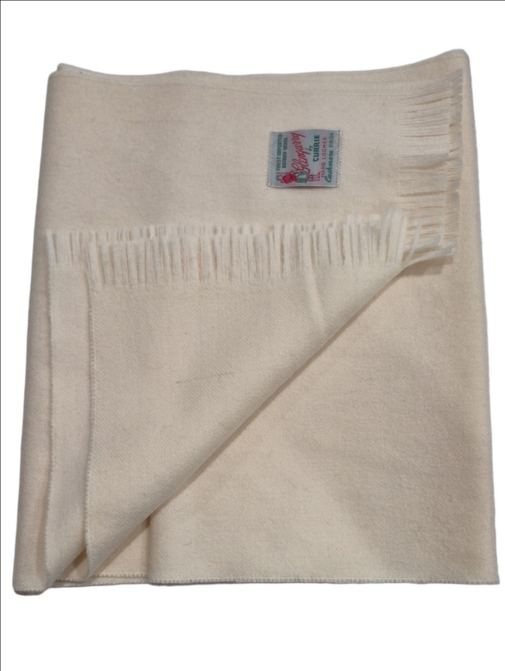 Vtg Glengarry by Currie Hand Loomed Cream Wool Scarf Cashmere Finish 51"